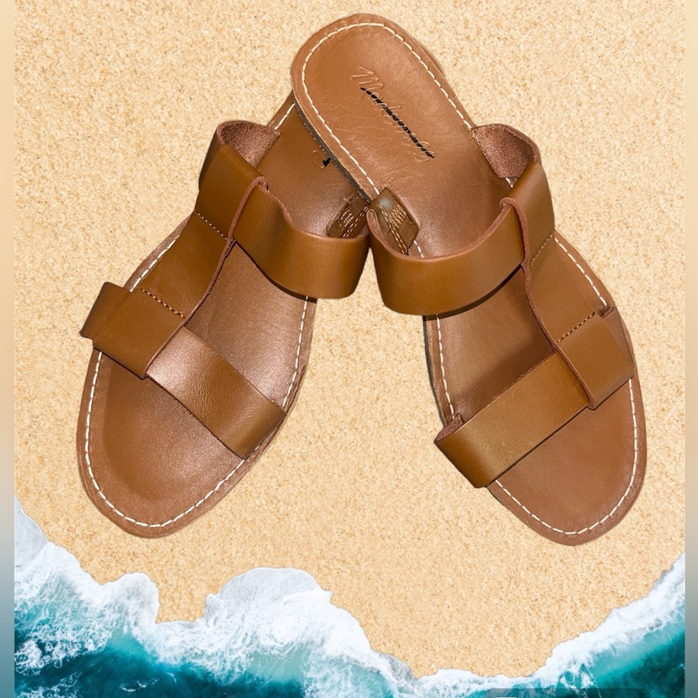 Madewell Boardwalk T-Strap Leather Sandals Size 7.5 - Brown